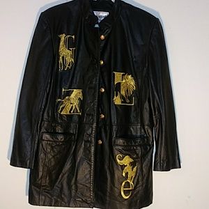 Braefair Black Leather animal Z L g E. Jacket